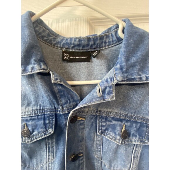 New York and Company Womens Small Denim Raw Hem Jean Coat 3/4 Sleeve Duster - Picture 5 of 8